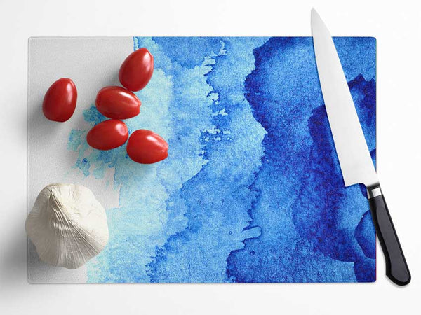 Watercolour Blues To White Glass Chopping Board