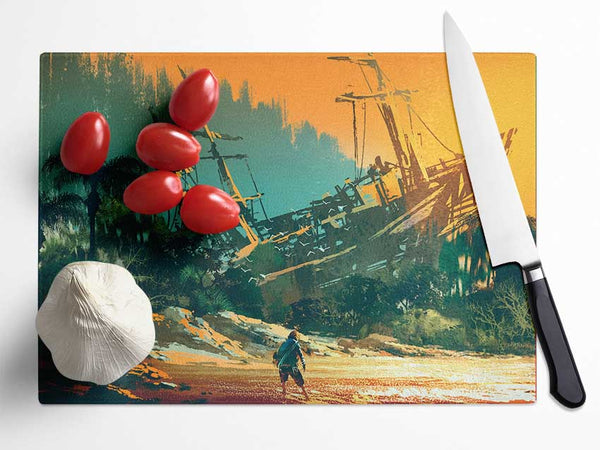 Shipwrecked And Alone Glass Chopping Board