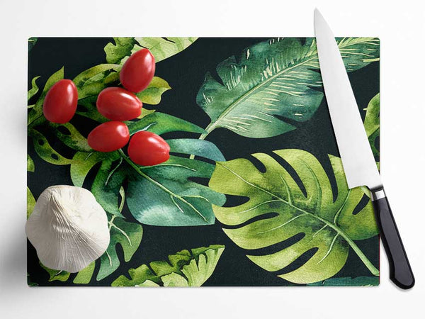 Monstera Mixed Leaves Glass Chopping Board
