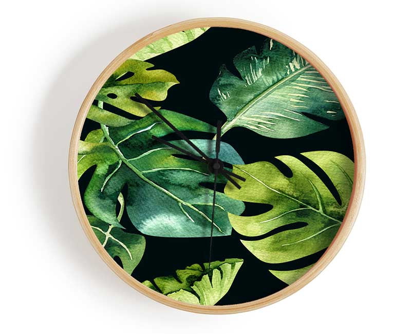 Monstera Mixed Leaves Clock - Wallart-Direct UK