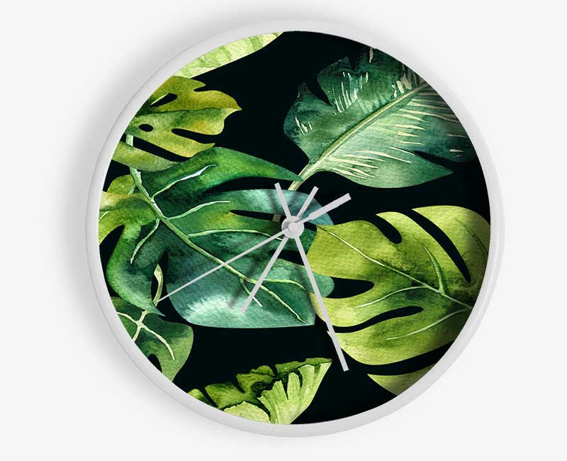 Monstera Mixed Leaves Clock - Wallart-Direct UK