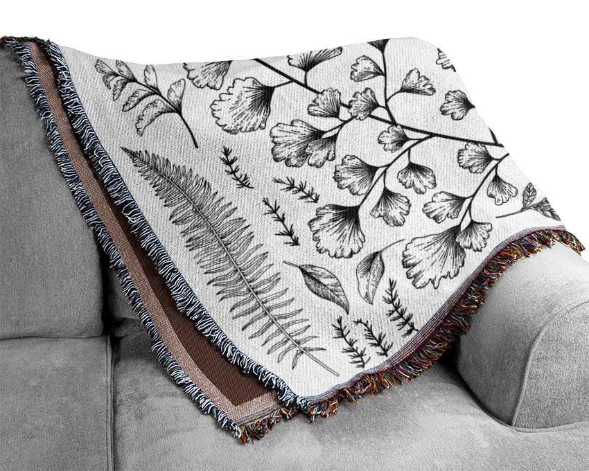 Natures Leaves Hand Drawn Woven Blanket
