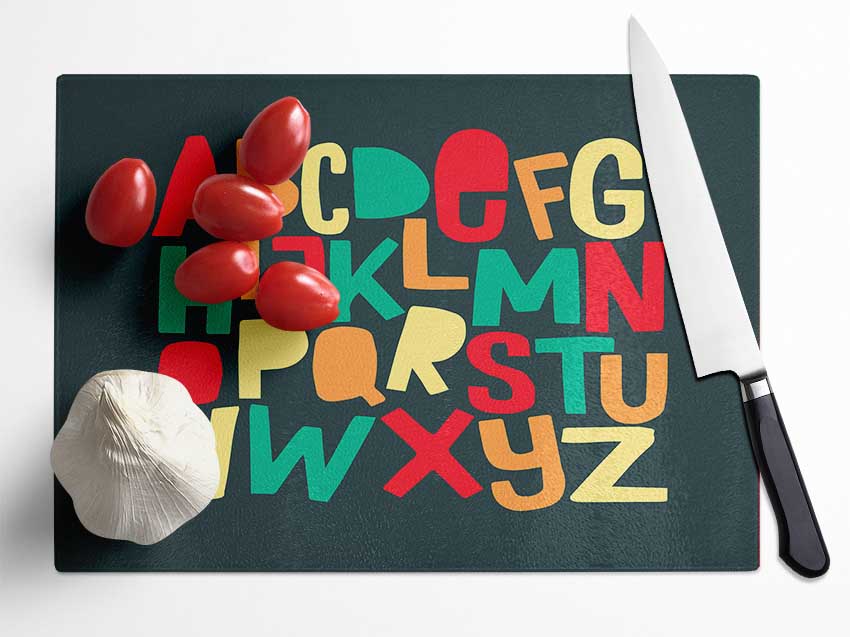 The Alphabet Modern Glass Chopping Board