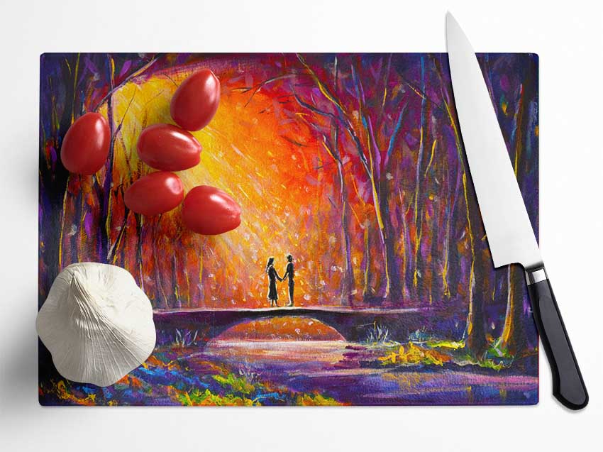 Meeting In The Forest Glass Chopping Board
