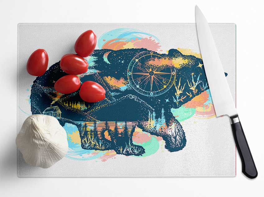 Compass Bear Glass Chopping Board
