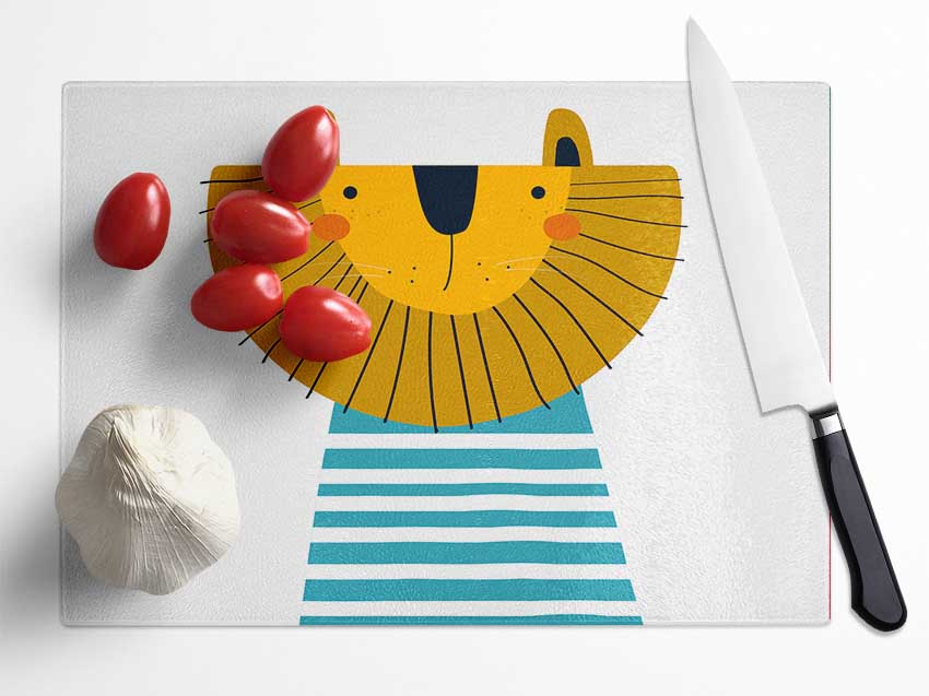 Lion In Striped Clothes Glass Chopping Board