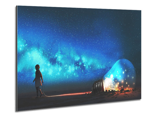 Child Pulling A Lightbulb Metal Print