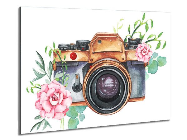Vintage Camera Floral Metal Print