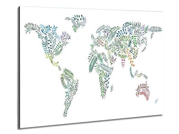 Leafy World Map Metal Print