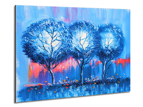 Three Blue Winter Trees Metal Print