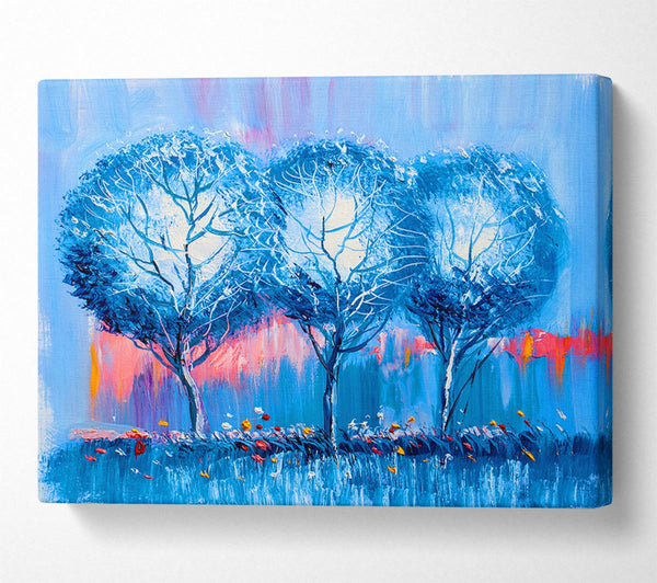  A Canvas Print of Three Blue Winter Trees Canvas Print