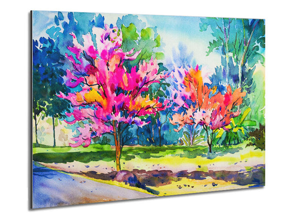 Vibrant Trees In Green Forest Metal Print