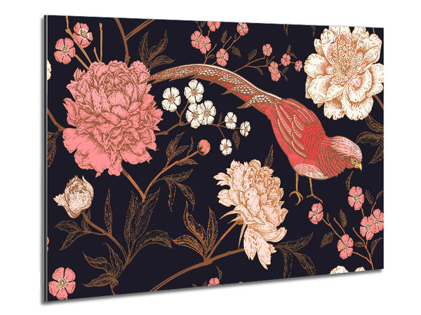 Pheasant And Flowers Metal Print