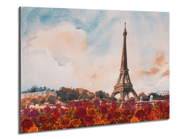The Eiffel Tower Roses Metal Print