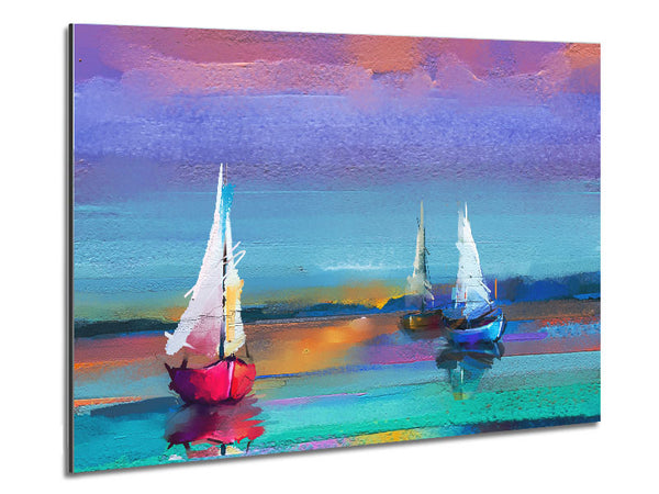 Turquoise Watercolour Boats Metal Print