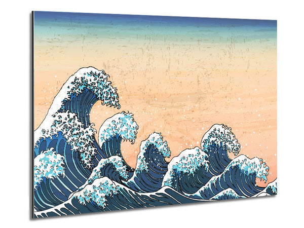 Japanese Waves In The Sunset Metal Print