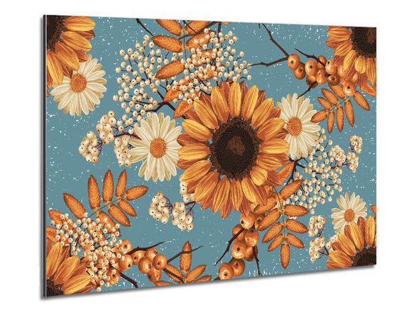 Sunflowers On Blue Metal Print