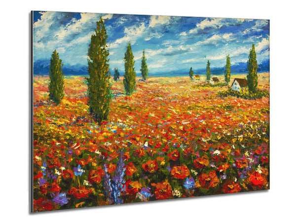 Field Of Trees And Flowers Metal Print