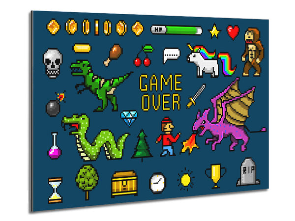 Game Over 8 Bit Metal Print