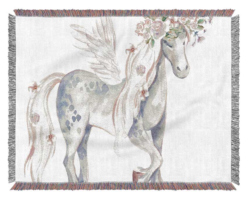 Unicorn Head Flowers Woven Blanket