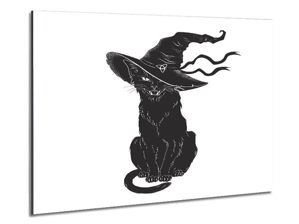 Black Cat Witches Hat Metal Print