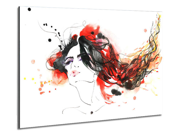 Woman In Ink And Red Metal Print