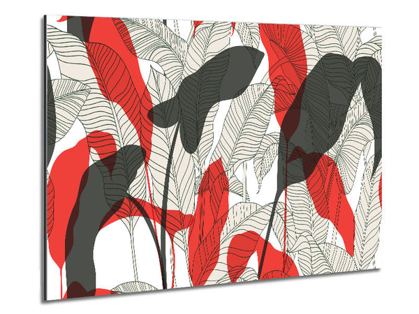 Leaves Of Red And Grey Metal Print