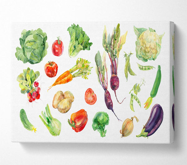  A Canvas Print of Selection Of Watercolour Vegetables Canvas Wall Art
