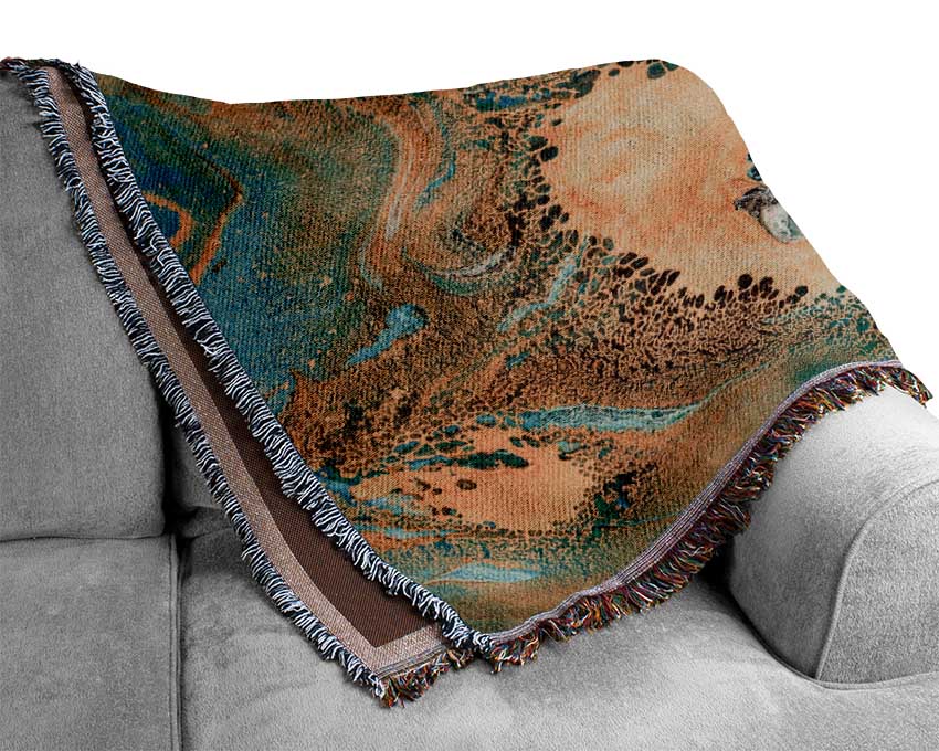 Turquoise And Teal Oil Flow Woven Blanket