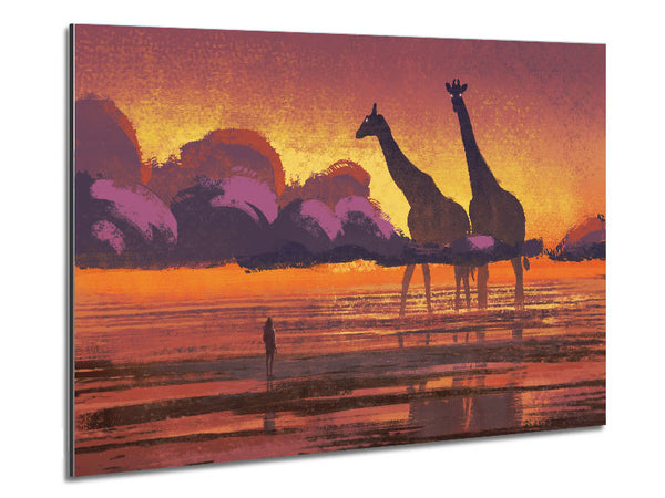 Giant Giraffes In The Distance Metal Print