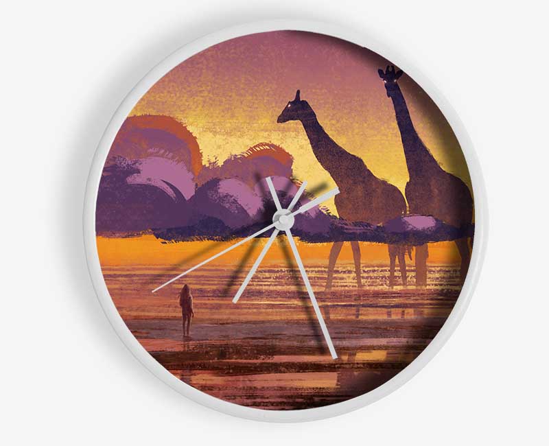Giant Giraffes In The Distance Clock - Wallart-Direct UK
