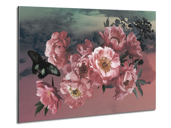 Cloudy Butterfly Flowers Metal Print