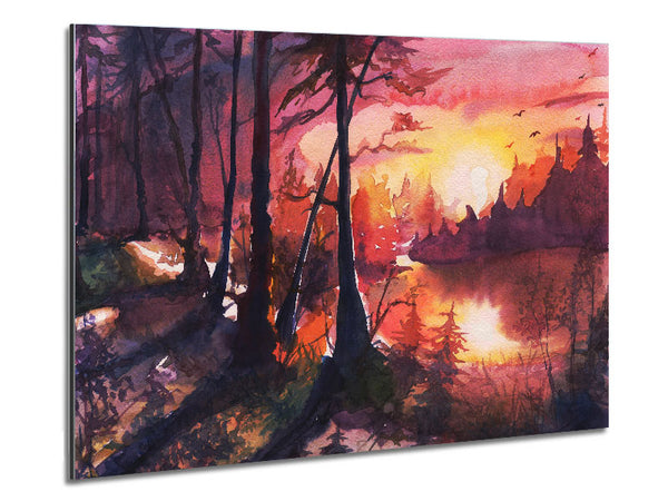 Vibrant Orange Sun In The Forest Metal Print