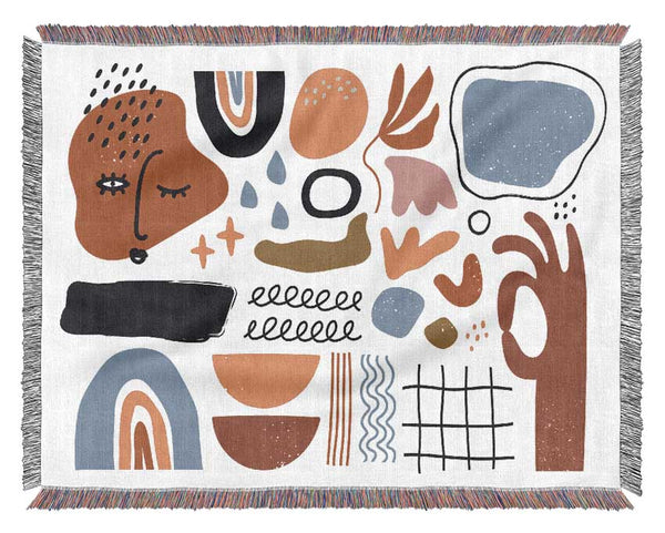 Mid Century Shapes And Faces Woven Blanket