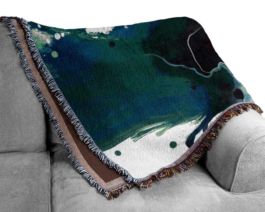 Green And Blue Brush Strokes Woven Blanket