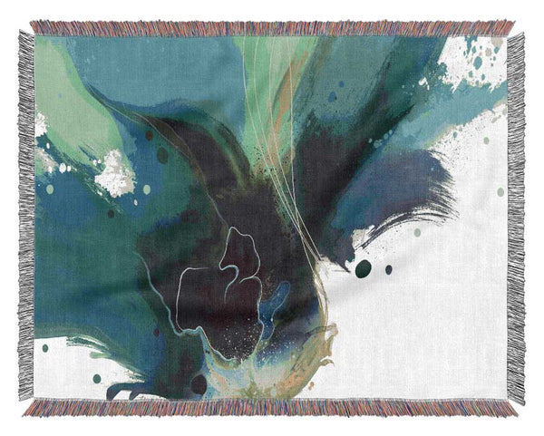Green And Blue Brush Strokes Woven Blanket