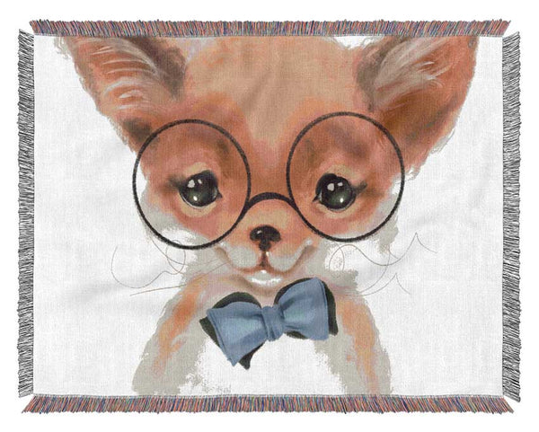 Little Puppy Glasses Woven Blanket