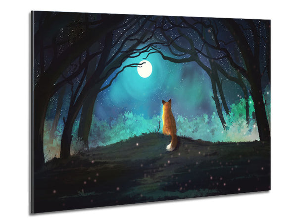 Fox Staring At The Moon Metal Print