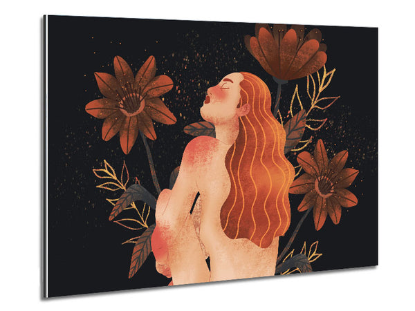 Red Haired Girl Floral Metal Print