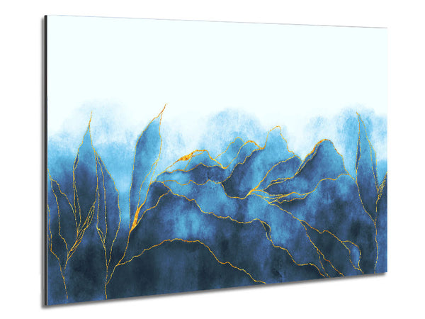 Blue Mists Of Gold Leaf Metal Print