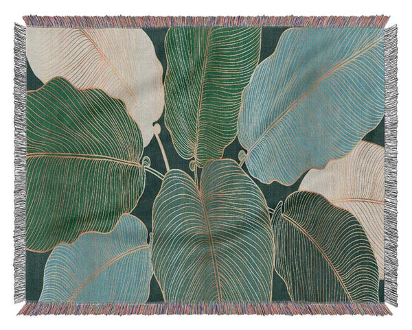 Palm Leaf Gold Lines Woven Blanket