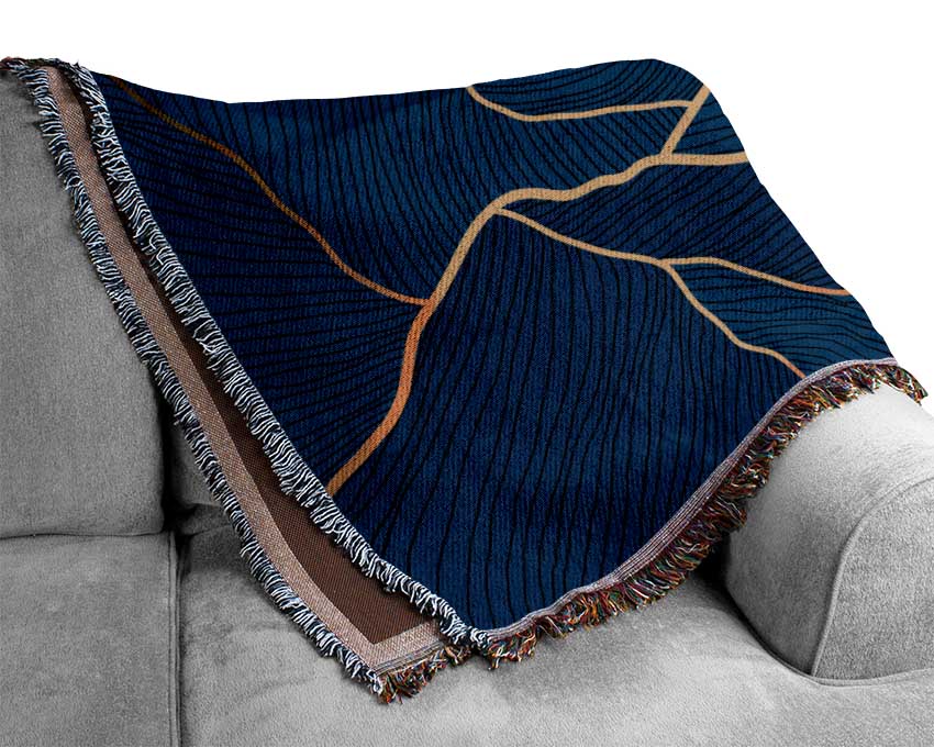 Gold Mountains On Blue Woven Blanket