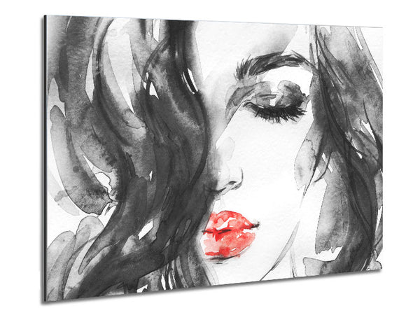 Watercolour Red Lips Metal Print