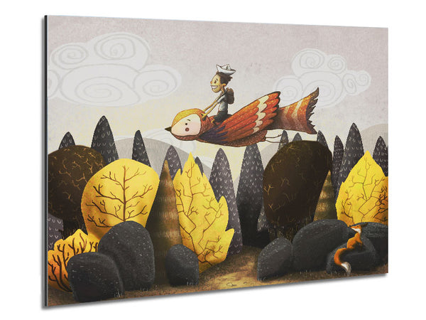 Riding Bird Through The Woodlands Metal Print