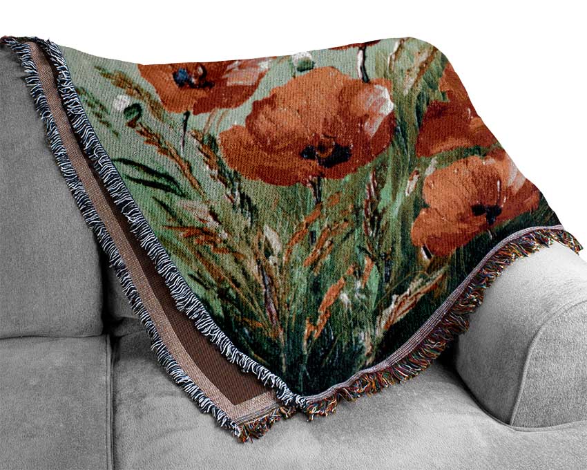 Poppies Under The Blue Sky Dream Woven Blanket