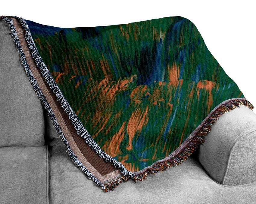 Green On Yellow Flat Brush Trokes Woven Blanket