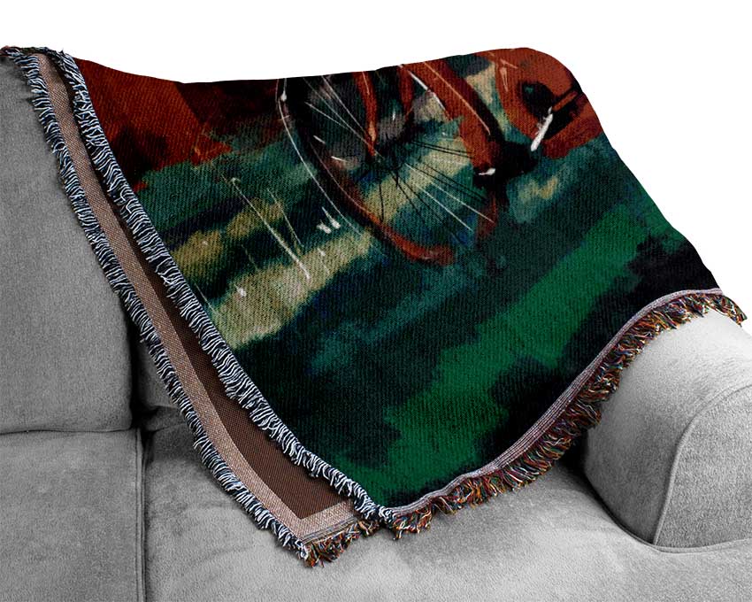 The Red Bike In Amsterdam Woven Blanket