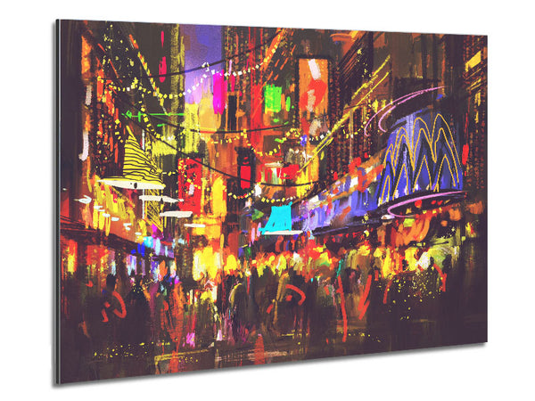 Busy Shops At Night Metal Print