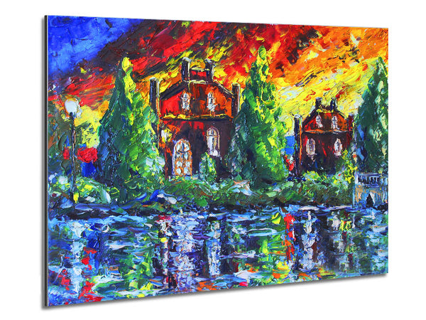 Red Sky Cottage Metal Print