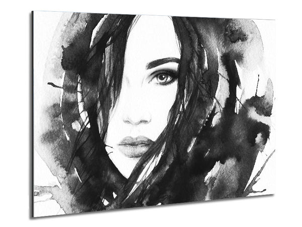 Black And White Watercolour Face Metal Print